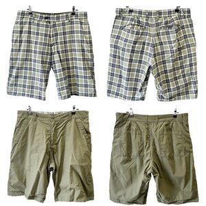 Men's Flat Front Reversible Chino Shorts Green Plaid Size 34